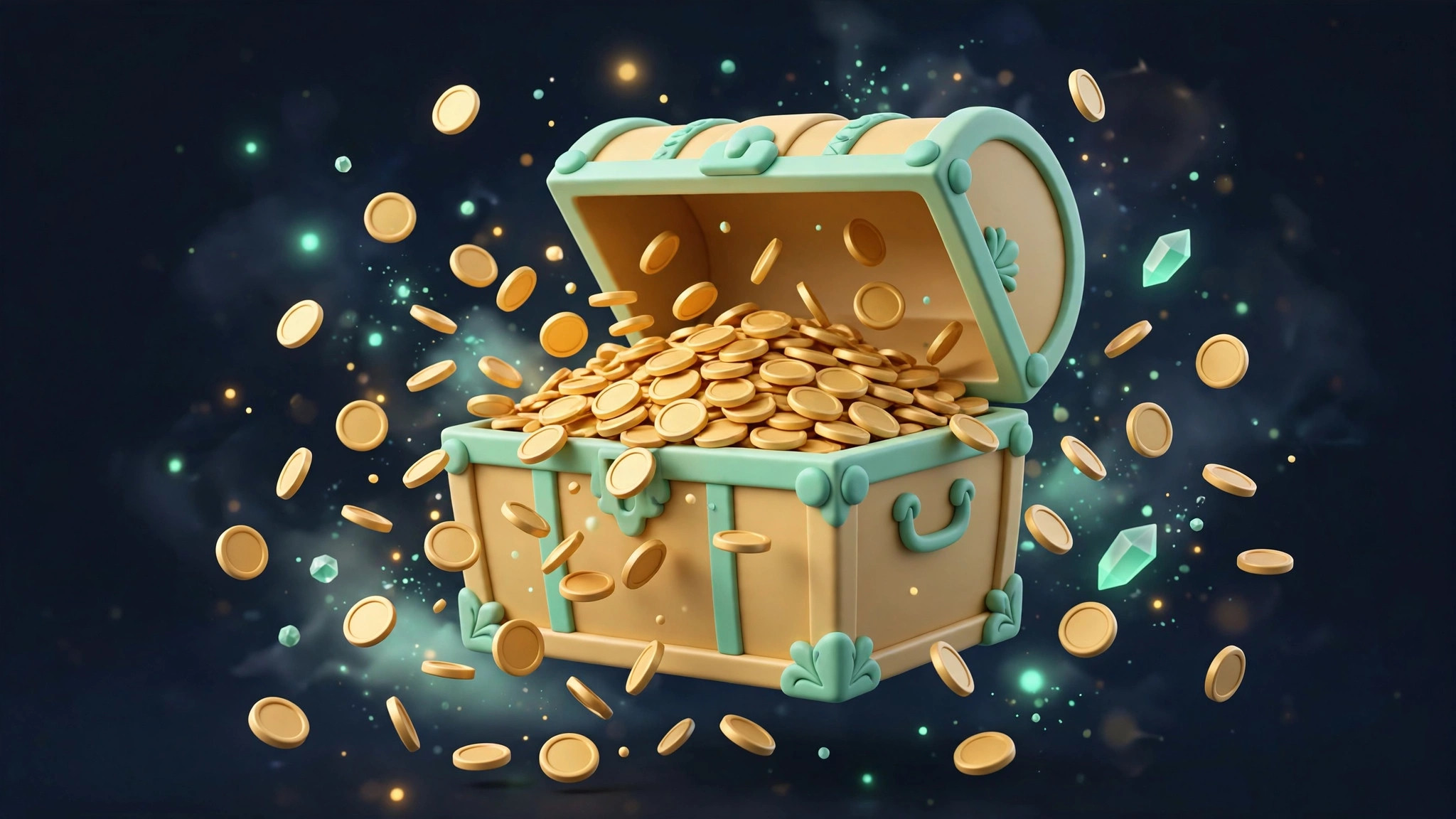 Ilustración 3D: cofre con monedas, finanzas personales